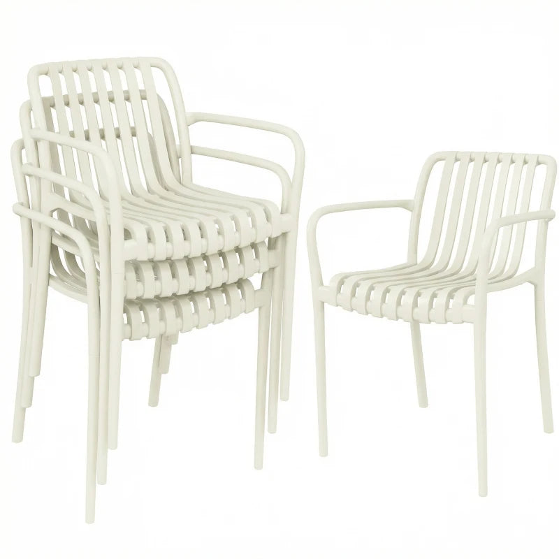 Nancy's Sistiana Tuinstoelen - Set van 4 - Terrasstoelen - Buitenstoelen - Crèmewit - Kunststof