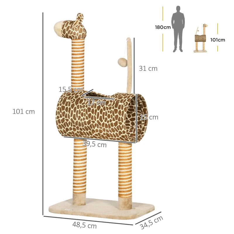 Nancy's Tortora Kattenboom - Klimboom voor katten - Krabpaal in Giraffeontwerp - Beige - ± 50 x 35 x 100 cm