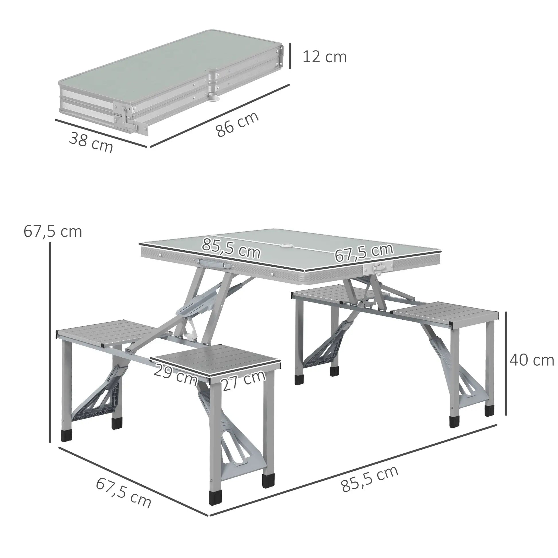 Nancy's Eboli Picknicktafel - Campingtafel - 4-Persoons - Draagbaar - Opvouwbaar - Grijs - ± 85 x 135 x 65 cm