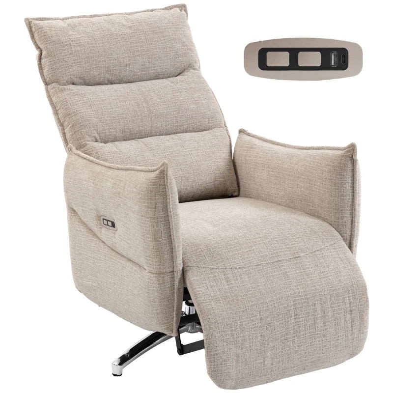 Nancy's Spotorno Elektrische Fauteuil - Relaxstoel - Loungestoel - Draaibaar - Beige / Zwart - Linnen