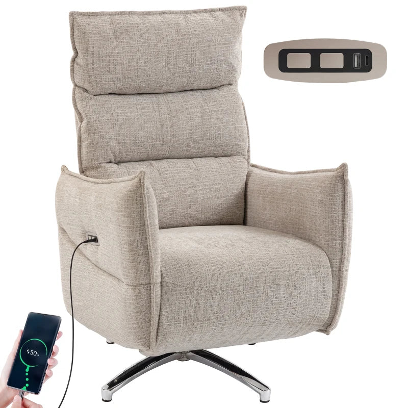 Nancy's Spotorno Elektrische Fauteuil - Relaxstoel - Loungestoel - Draaibaar - Beige / Zwart - Linnen