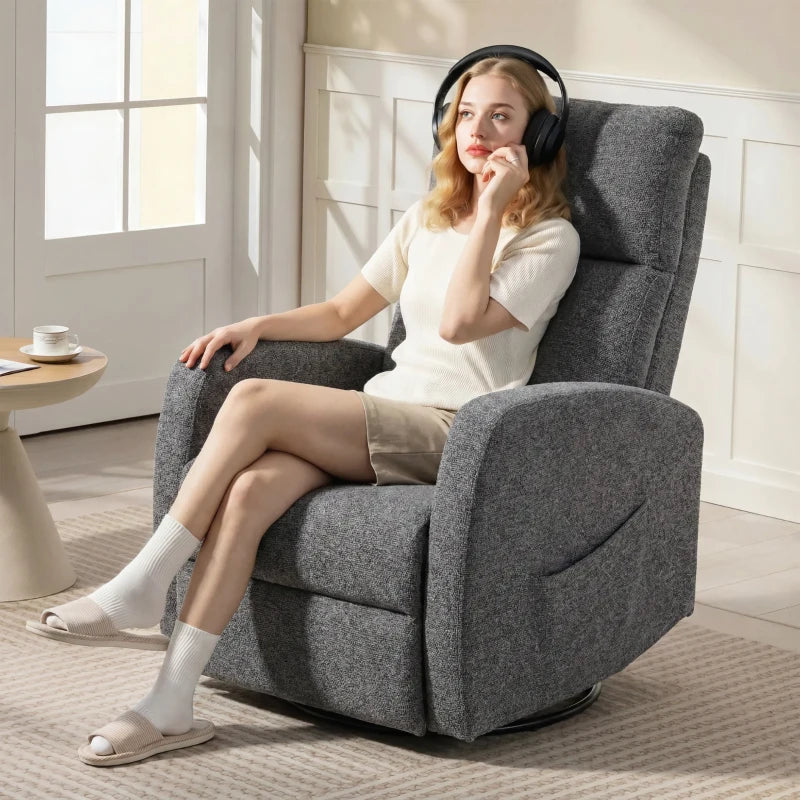 Nancy's Spiazzo Massagestoel - Relaxfauteuil - Draaibaar - Schommelfunctie - Vibratie + Warmte - Donkergrijs - Chenille