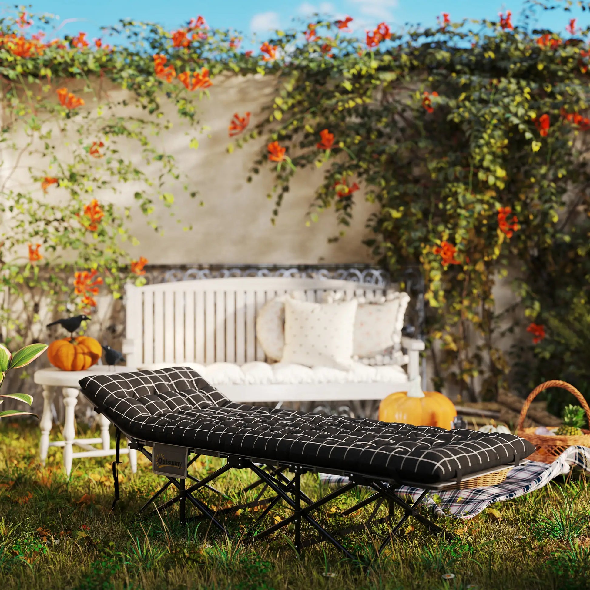 Nancy's Ghilarza Campingbed - Stretcher - Vouwbed - Veldbed - Zwart - ± 190 x 65 x 35 cm