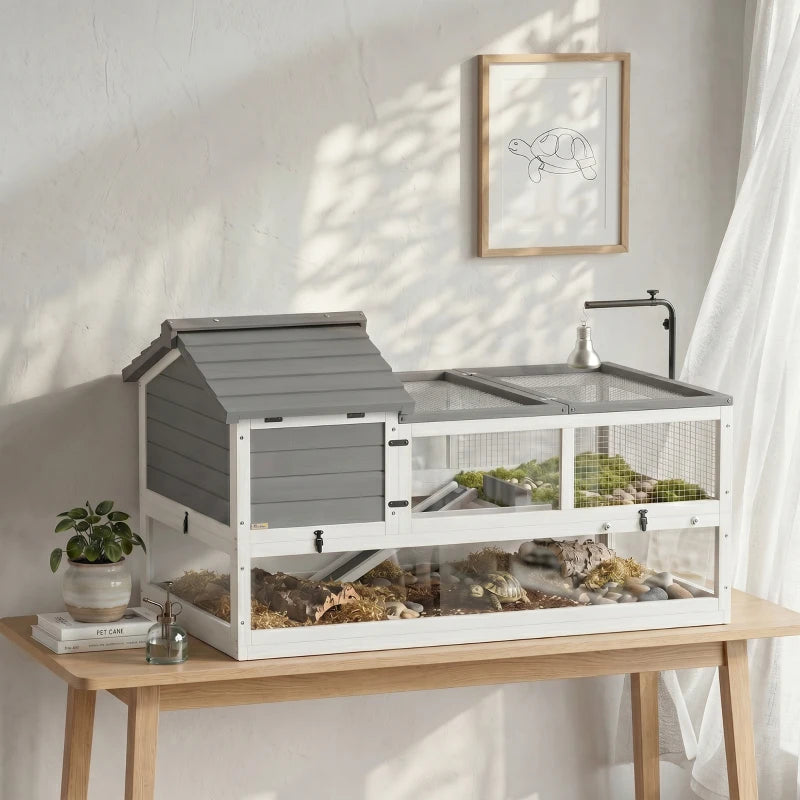 Nancy's Torgnon Schildpaddenhuis - Schildpaddenhok - Schildpadverblijf - Wit / Grijs - ± 115 x 70 x 70 cm