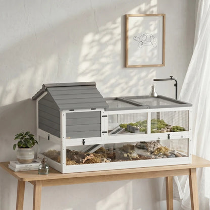 Nancy's Torgnon Schildpaddenhuis - Schildpaddenhok - Schildpadverblijf - Wit / Grijs - ± 115 x 70 x 70 cm