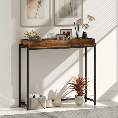Nancy's Patti Sidetable - Consoletafel - Bijzettafel - Bruin / Zwart - ± 100 x 30 x 90 cm