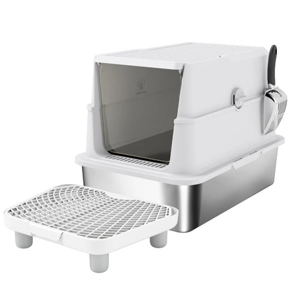 Nancy's Talla Kattenbak - Katten toilet - Katten WC met Deksel - RVS / Kunststof - ± 60 x 40 x 45 cm