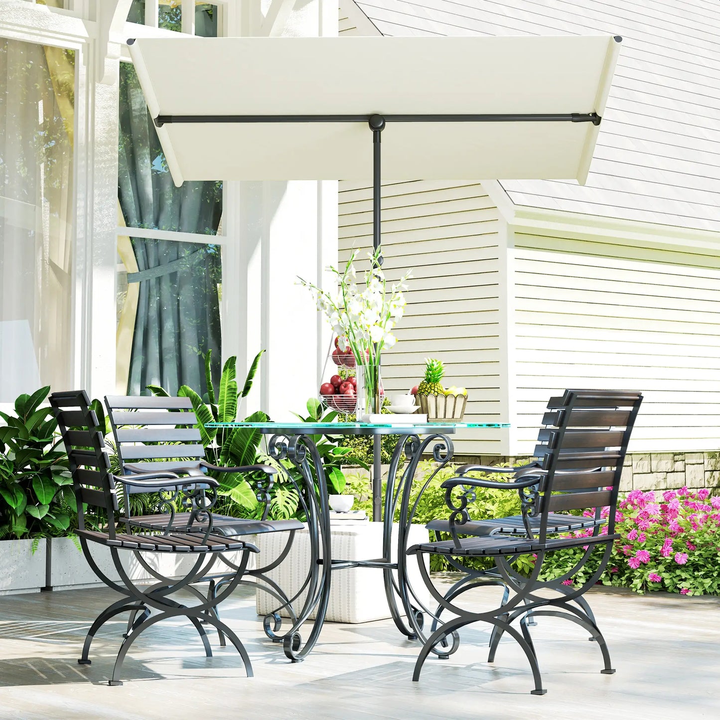 Nancy's Crema Parasol - Tuinparasol - Verstelbaar - Beige - 150 x 205 x 120-215 cm
