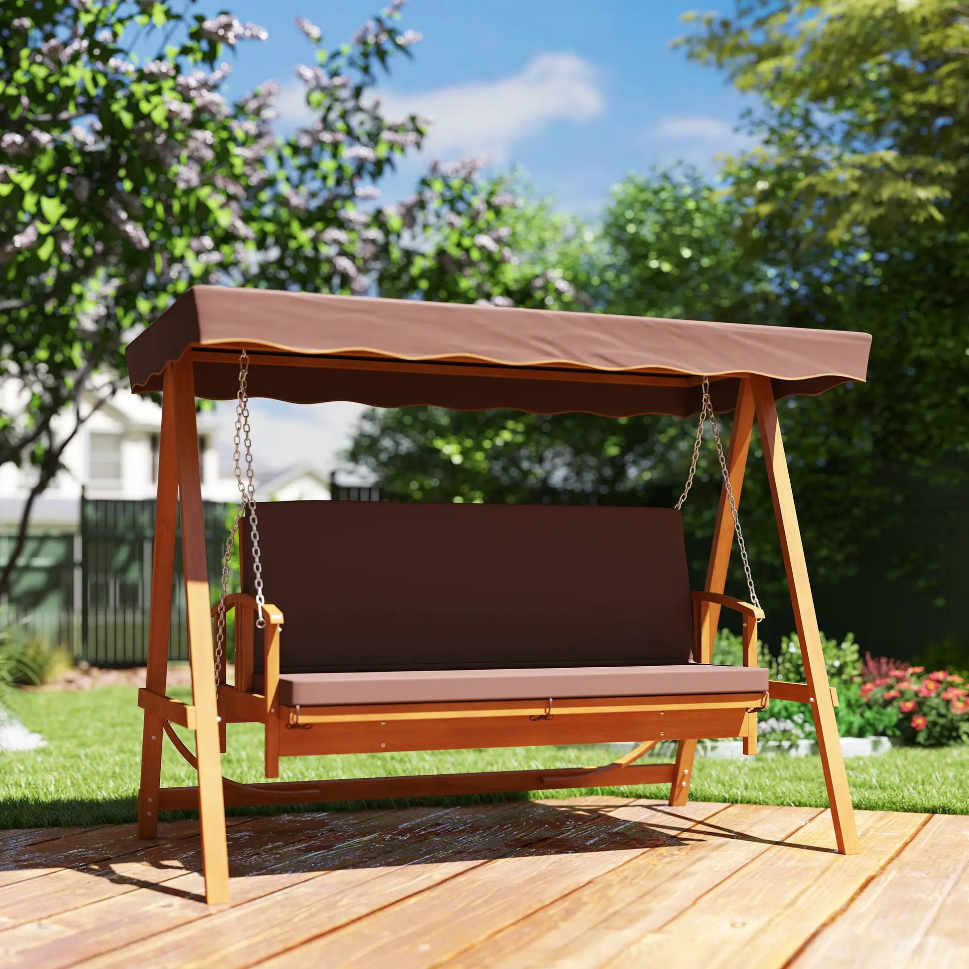 Nancy's Gavardo Schommelbank - Hollywoodschommel - Tuinschommel - Bruin - Dennenhout - ± 235 x 130 x 180 cm