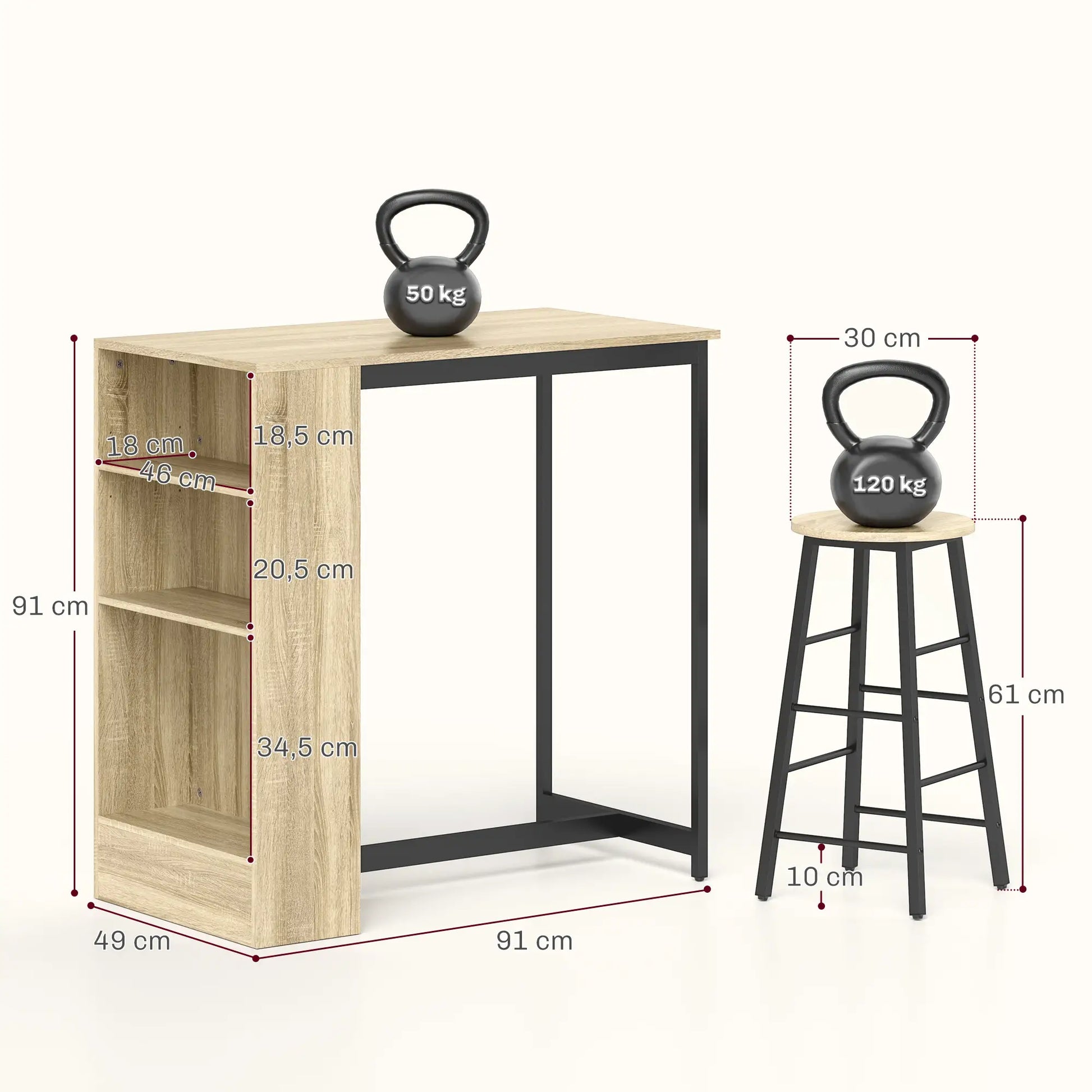 Nancy's Dalmine Bartafel Set - 3-Delige Bar Set - Eiken / Zwart