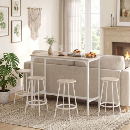 Nancy's Trecase Bartafel Set - Barset - 5-Delige Set - Ruimtebesparend - Eiken / Wit