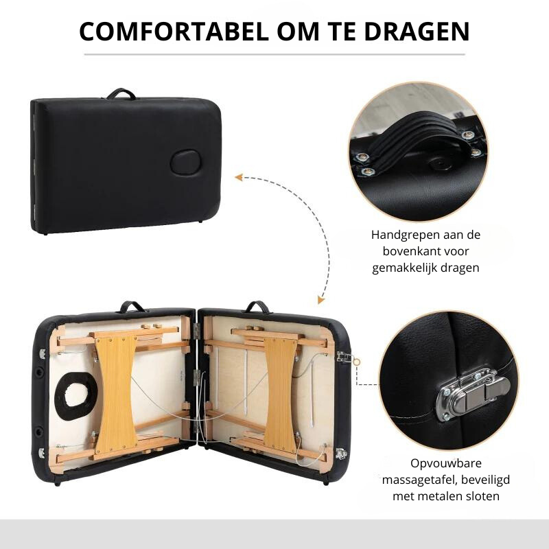 Nancy's Altopascio Massagetafel - Behandeltafel - Opvouwbaar - In hoogte verstelbaar - Zwart - Beukenhout / Kunstleer
