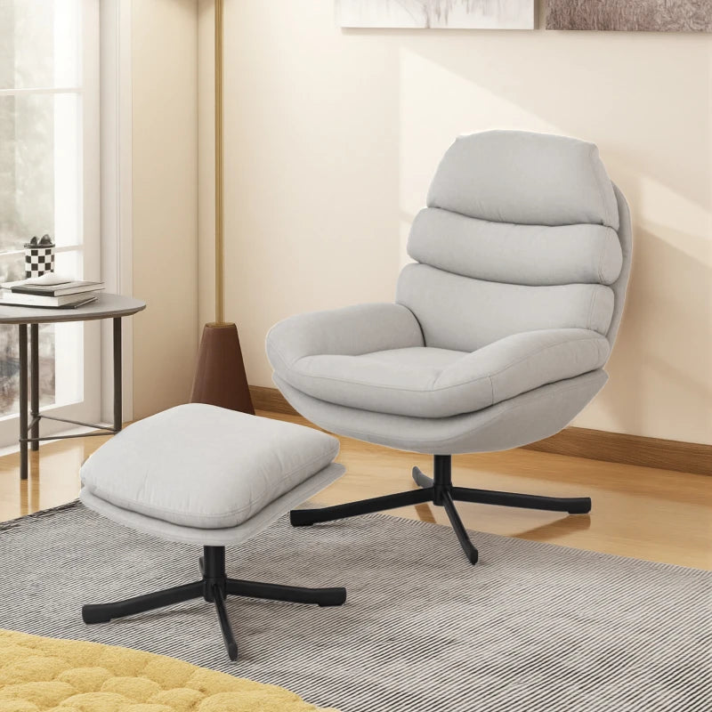 Nancy's Pedaso Relaxfauteuil - Loungestoel - Relaxstoel - Met Voetenbank - Crèmewit - Chenille