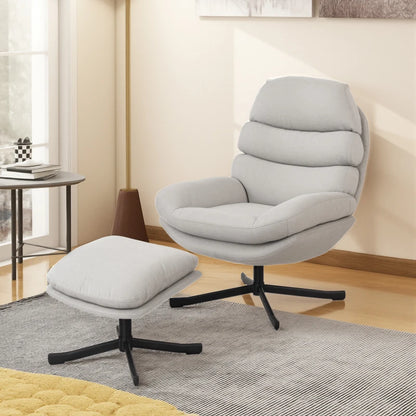 Nancy's Pedaso Relaxfauteuil - Loungestoel - Relaxstoel - Met Voetenbank - Crèmewit - Chenille