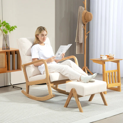 Nancy's Facha Schommelstoel met Voetenbankje - Loungestoel - Relaxstoel - Wit - Linnen