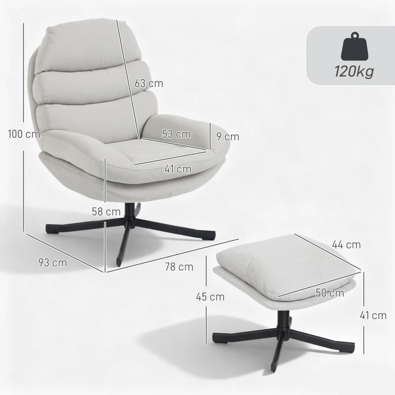 Nancy's Pedaso Relaxfauteuil - Loungestoel - Relaxstoel - Met Voetenbank - Crèmewit - Chenille