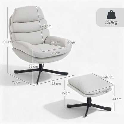 Nancy's Pedaso Relaxfauteuil - Loungestoel - Relaxstoel - Met Voetenbank - Crèmewit - Chenille