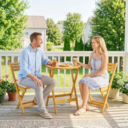 Nancy's Sardegna Bistroset - Tuinset - Balkonset - 3-Delig - Natuurlijk hout / Beige - Acaciahout