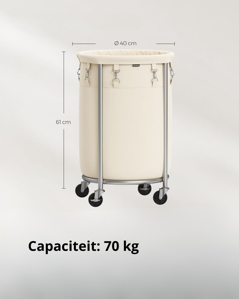 Nancy's Bortigiadas Wasmand - Op Wieltjes - Créme / Zilver - 70L