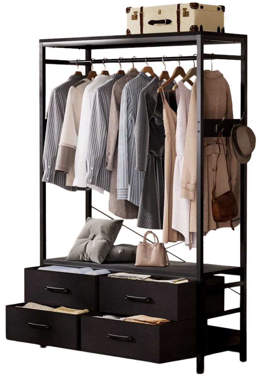 Casamoda Kledingkast - Wandgarderobe - Opbergkast - Kleerkast - Kapstok - Zwart - 100 x 40 x 180 cm