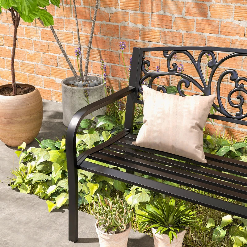Nancy's Resiutta Tuinbank - Balkonbank - Parkbank - Zwart - Staal - ± 125 x 60 x 85 cm