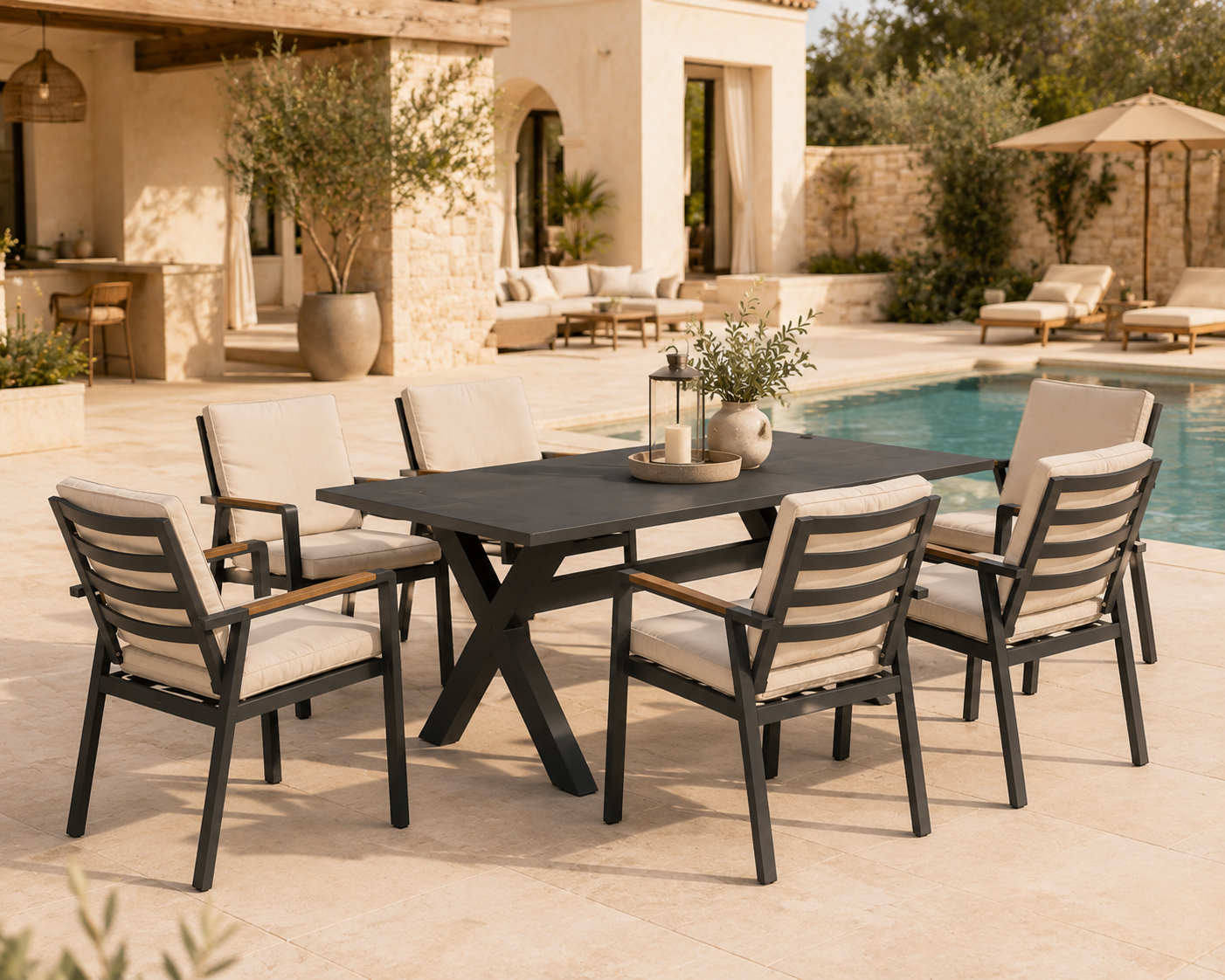 Ensemble de jardin Tukan de Nancy - Ensemble de jardin 6 personnes - Noir / Gris