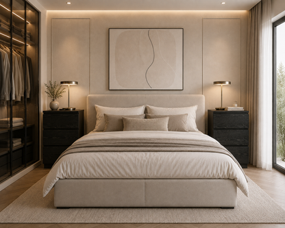 Casamoda Hoog Nachtkastje voor Boxspring met Stopcontact en USB - Ladekastje - 3 Lades - Zwart - 40 x 35 x 70 cm