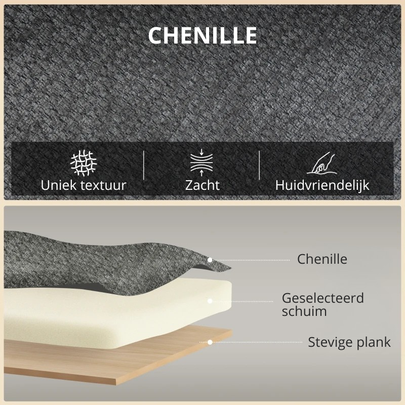 Nancy's Sepino 2-Zitsbank - Tweezitsbank - Woonkamerbank - Zitbank - Grijs - Chenille - ± 115 x 65 x 80 cm
