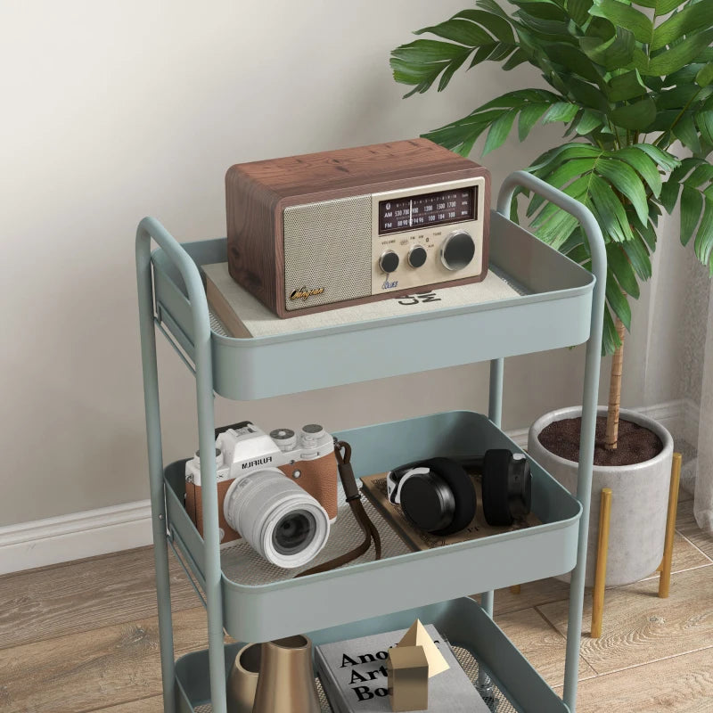 Nancy's Monterosi Trolley - Serveerwagen - Keukentrolley - Lichtblauw - Staal - ± 45 x 30 x 80 cm