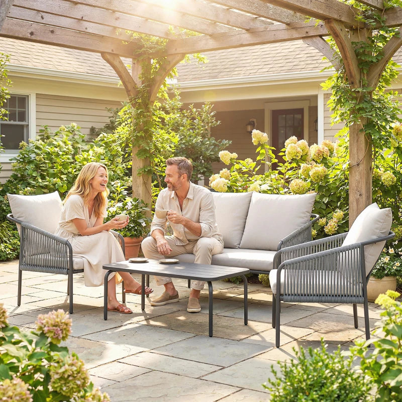 Nancy's Sassello Loungeset - 4-Delige Tuinset - Tuinmeubelset - Kaki / Grijs - Rotan