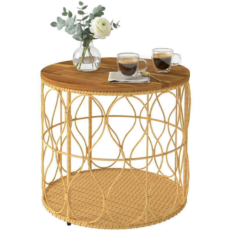 Nancy's Selvino Balkontafel - Tuintafel - Bohemian Bijzettafel - Acaciahout / Rotan - Ø 50 x 47,5 cm