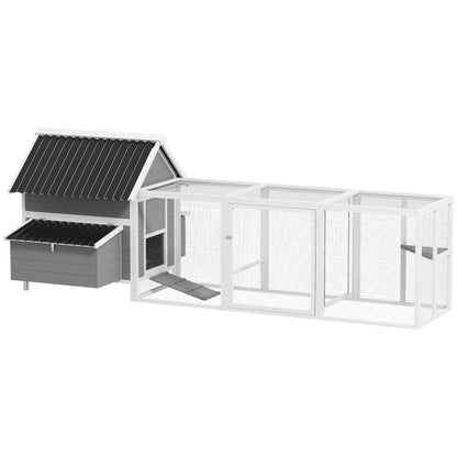 Nancy's Piverone Kippenhok - Kippenren - Wit / Grijs / Zwart - Dennenhout - ± 280 x 135 x 110 cm