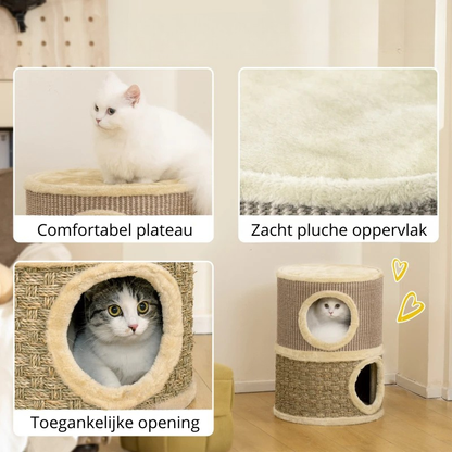 Nancy's Nuraminis Krabpaal - Kattenpaal - Krabmat - Pluche / Sisal - ± 35 x 35 x 50 cm