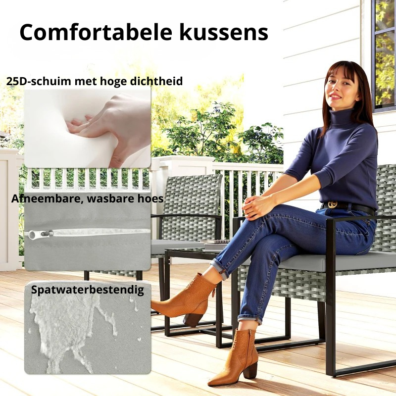 Nancy's Positano Bistroset - Tuinset - Balkonset - Weerbestendig - Zwart / Grijs - Rotan