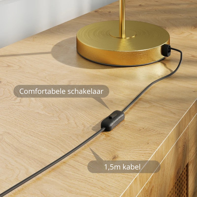 Nancy's Palinuro Tafellamp - Bureaulamp - LED-Lamp - Glas / Staal - Goud + Amberkleurig