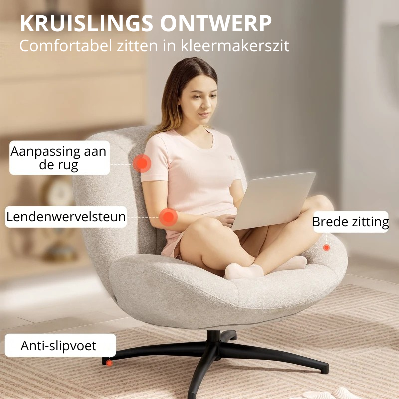 Nancy's Padola Draaifauteuil - Relaxfauteuil - Draaistoel - Crèmewit - Chenille