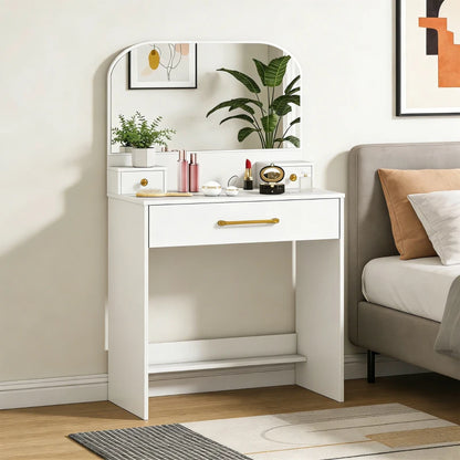 Nancy's Ponsacco Make Up Tafel - Kaptafel - Make-Up Tafel met Spiegel - Wit - 80 x 40 x 135 cm