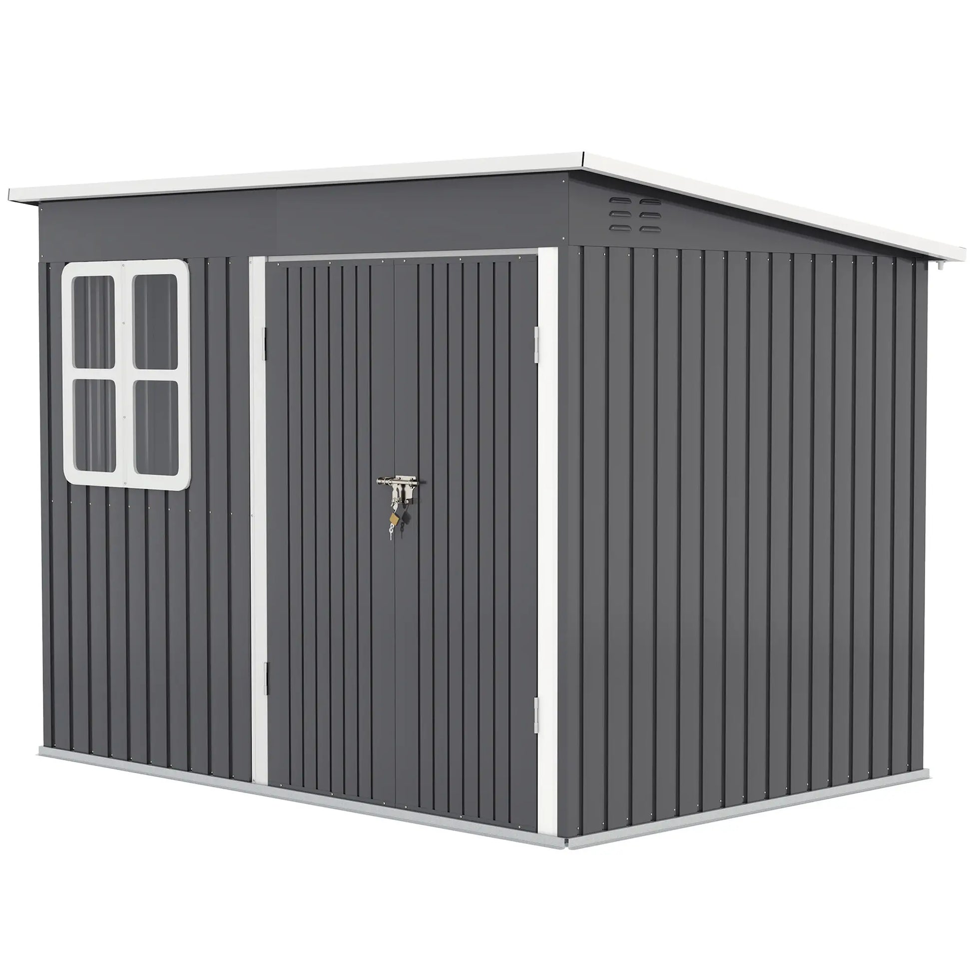 Nancy's Folignano Opbergschuur - Tuinschuur - Schuurtje - Grijs - Staal - ± 260 x 175 x 173/190 cm