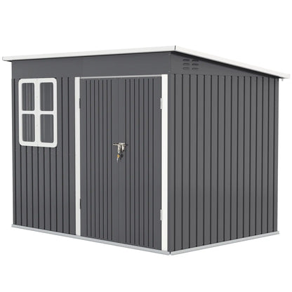 Nancy's Folignano Opbergschuur - Tuinschuur - Schuurtje - Grijs - Staal - ± 260 x 175 x 173/190 cm