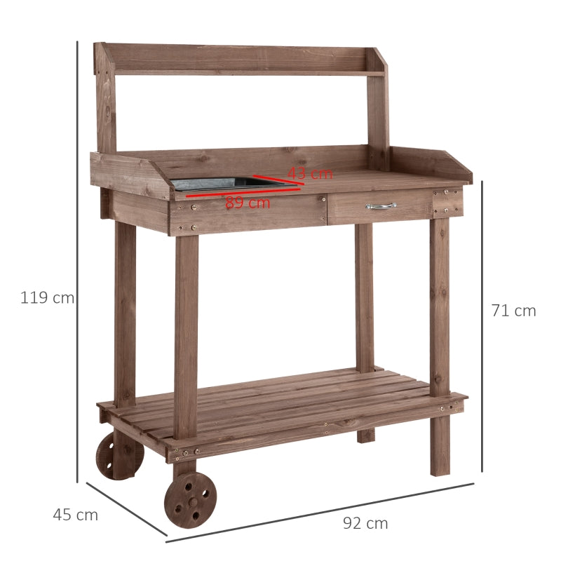 Nancy's Castilie Planttafel - Tuinwerktafel - Werktafel - Bruin - Dennenhout - ± 90 x 45 x 120 cm