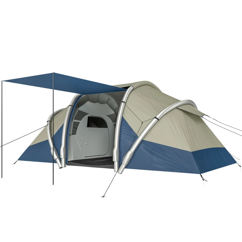 Nancy's Sluderno Kampeertent - Campingtent - In 5 minuten opgebouwd - 2-4 Personen - Blauw / Lichtgrijs / Bruin - ± 485 x 245 x 190 cm