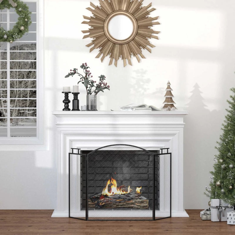 Nancy's Antanhol Haardscherm - Openhaardrek - Vonkenscherm - Zwart - Staal - ± 130 x 20 x 75 cm 