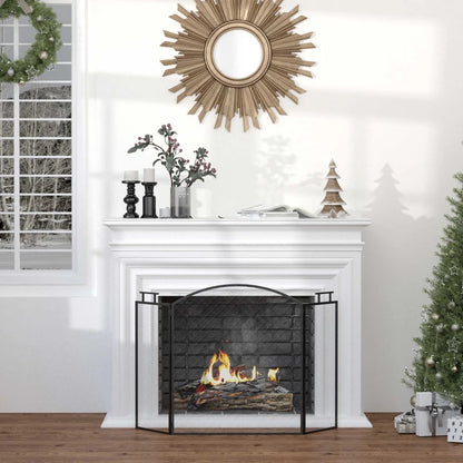 Nancy's Antanhol Haardscherm - Openhaardrek - Vonkenscherm - Zwart - Staal - ± 130 x 20 x 75 cm 