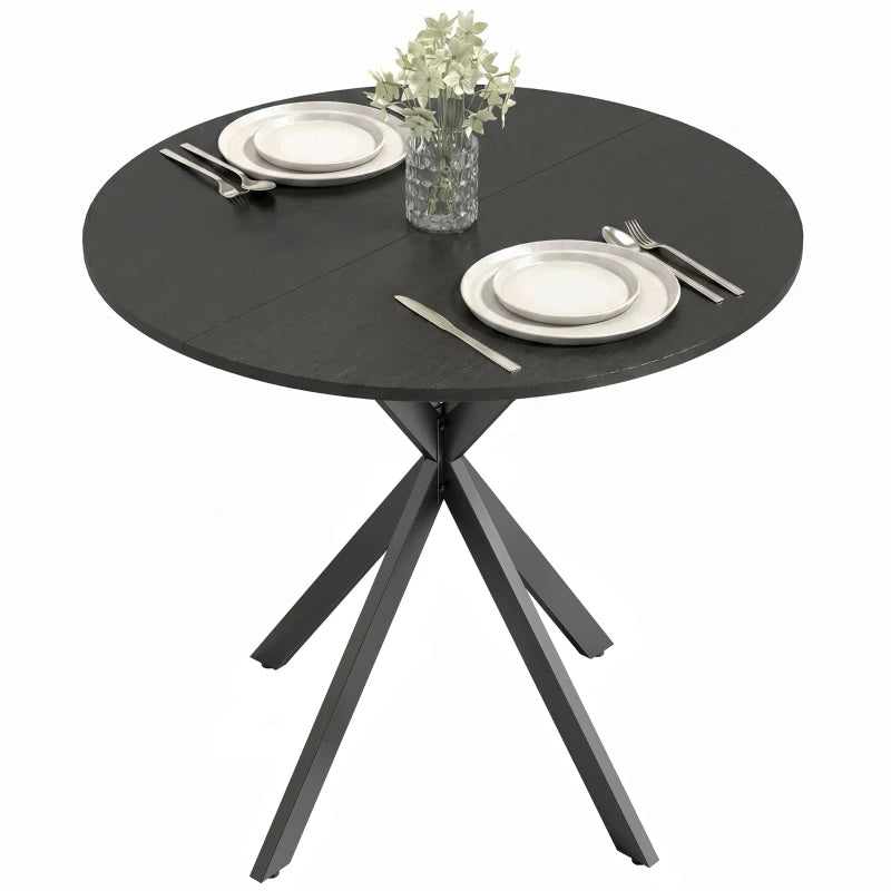 Nancy's Travo Eettafel rond - Ronde eettafel met houtlook - Zwart - Spaanplaat / Staal - Ø80 x 75H cm