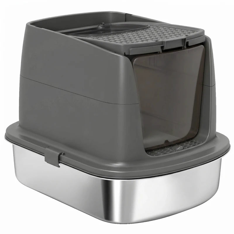 Nancy's Tambre Kattenbak - Katten WC - Katten Toilet - Aanpasbare opstelling - Grijs - RVS / Kunststof - ± 50 x 40 x 40 cm
