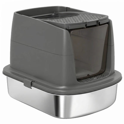 Nancy's Tambre Kattenbak - Katten WC - Katten Toilet - Aanpasbare opstelling - Grijs - RVS / Kunststof - ± 50 x 40 x 40 cm