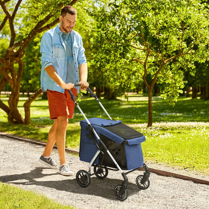 Nancy's Collegno Hondenwagen - Hondenbuggy - Kattenbuggy - Reiswagen voor Huisdieren - Blauw / Zilver