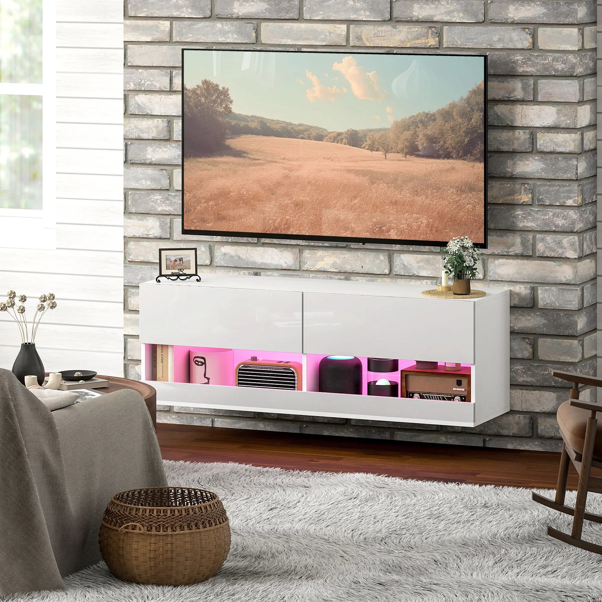Nancy's Alqueva TV-meubel met Verlichting - TV Kast - Lowboard - TV Dressoir - Wit - ± 120 x 35 x 40 cm