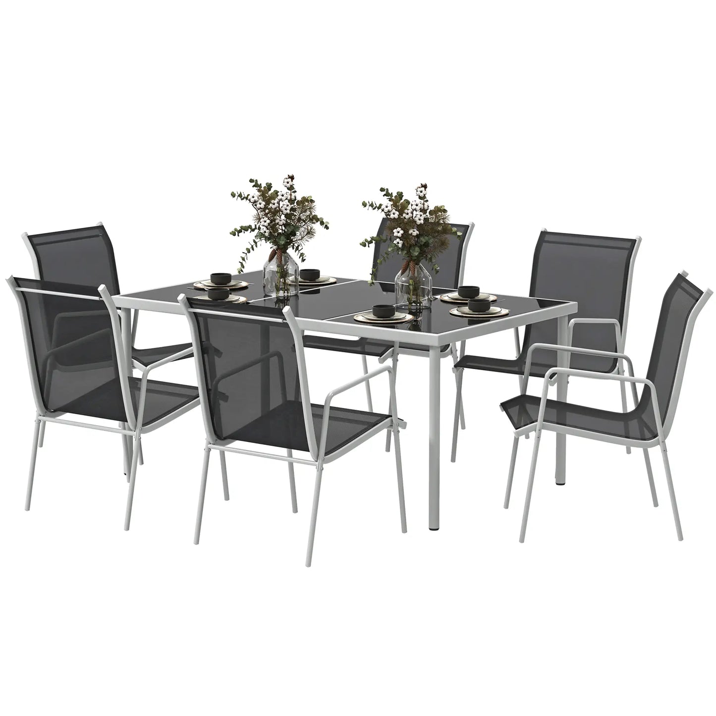 Nancy's Faedo Tuinset - Tuinmeubelset - 7-Delige Set voor Buiten - Zwart / Zilver