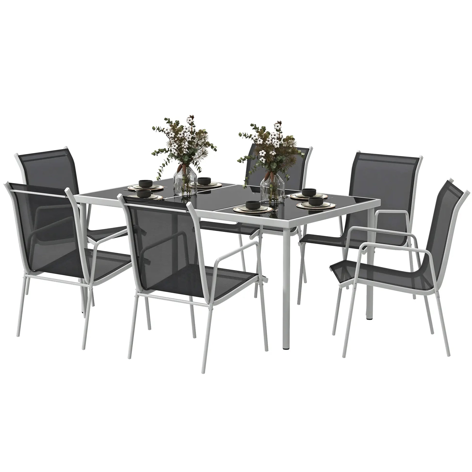 Nancy's Faedo Tuinset - Tuinmeubelset - 7-Delige Set voor Buiten - Zwart / Zilver